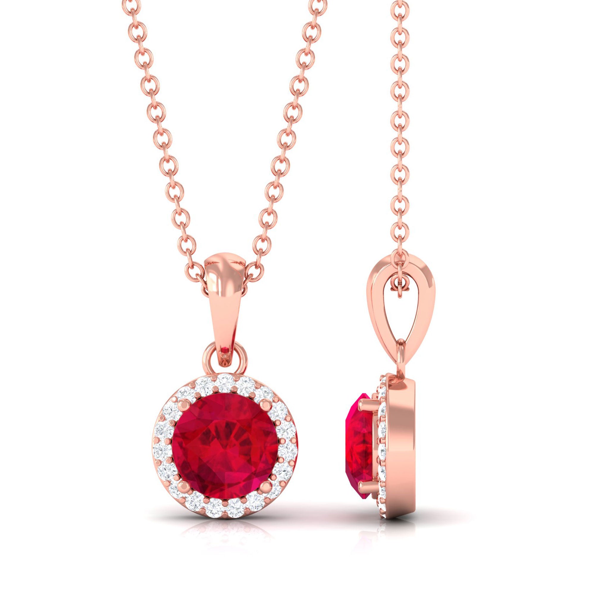 Vibrant Grown Labs-Lab Grown Ruby Pendant Necklace with Halo