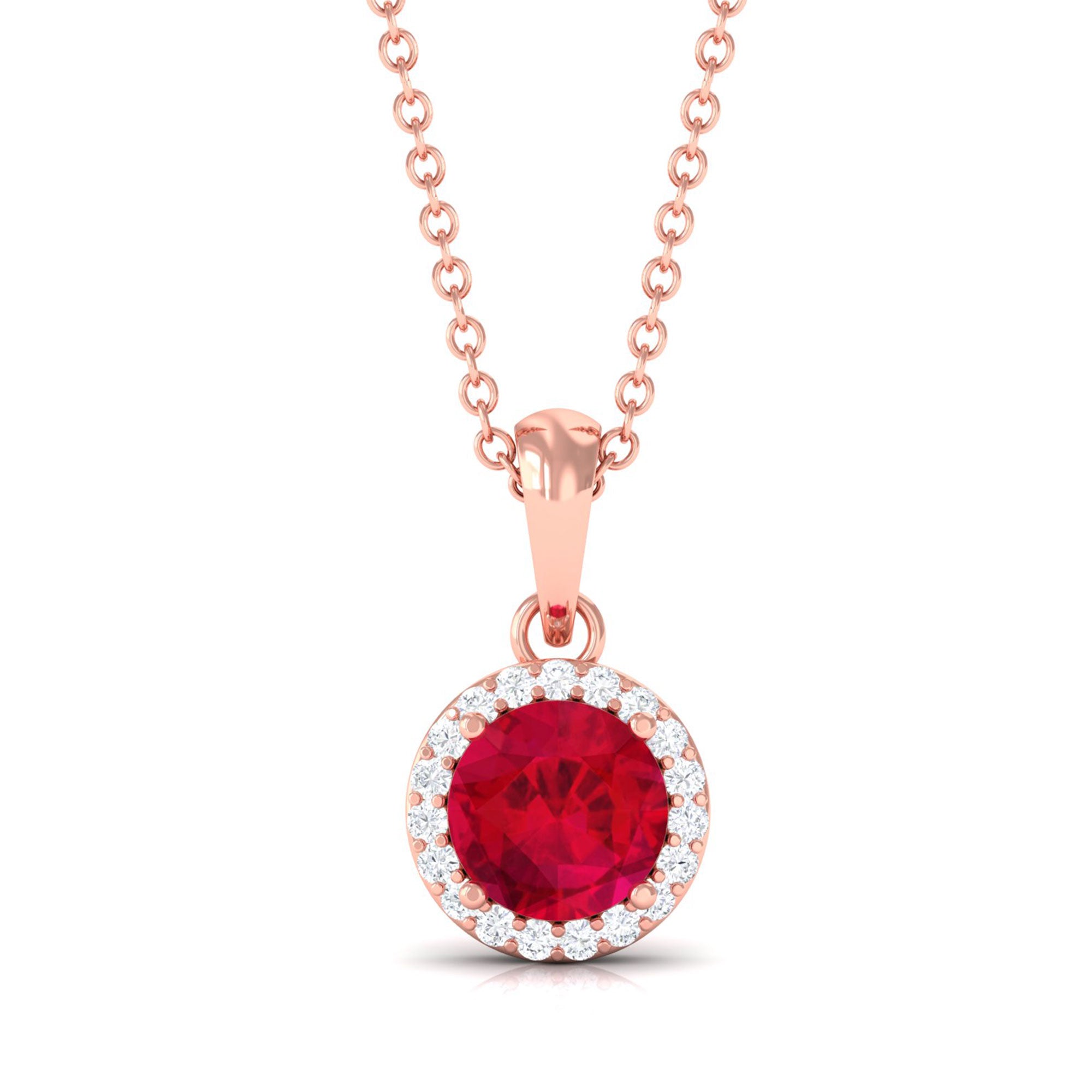 Vibrant Grown Labs-Lab Grown Ruby Pendant Necklace with Halo