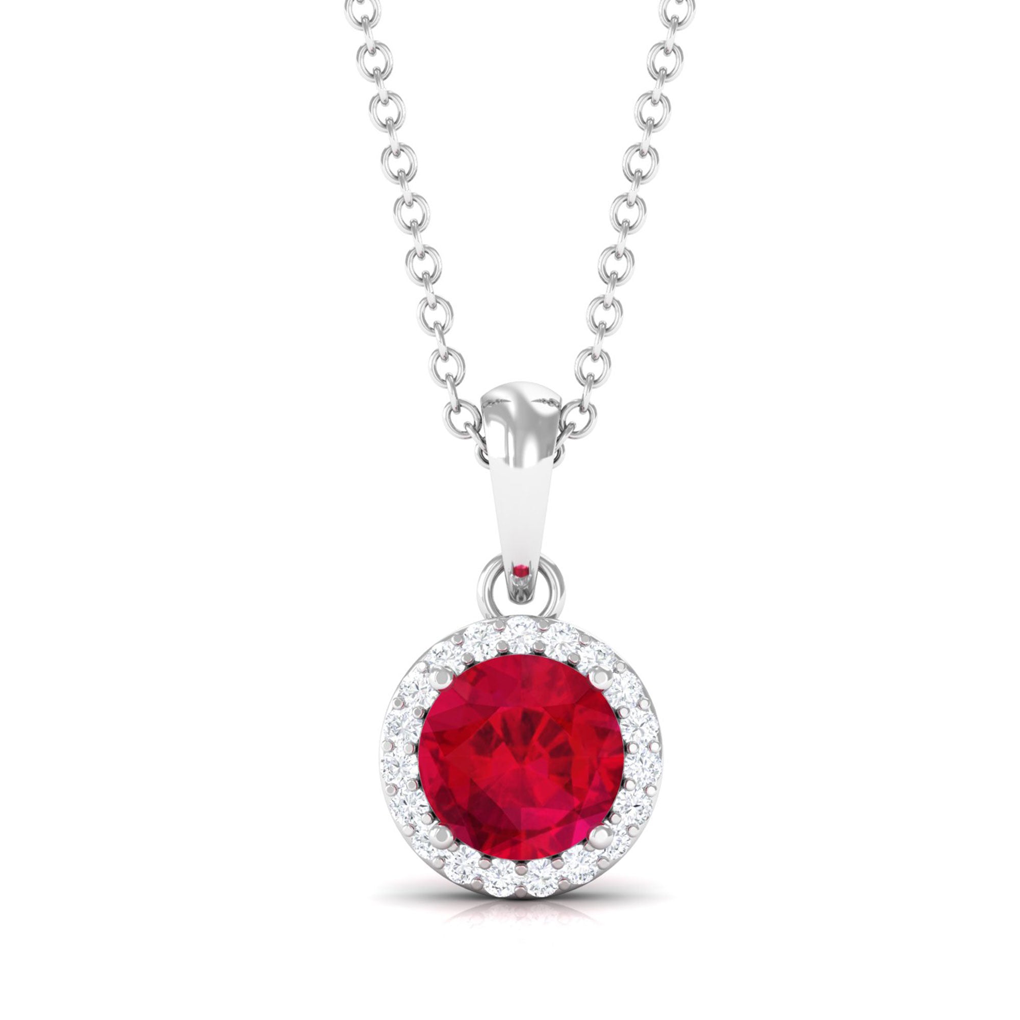 Vibrant Grown Labs-Lab Grown Ruby Pendant Necklace with Halo