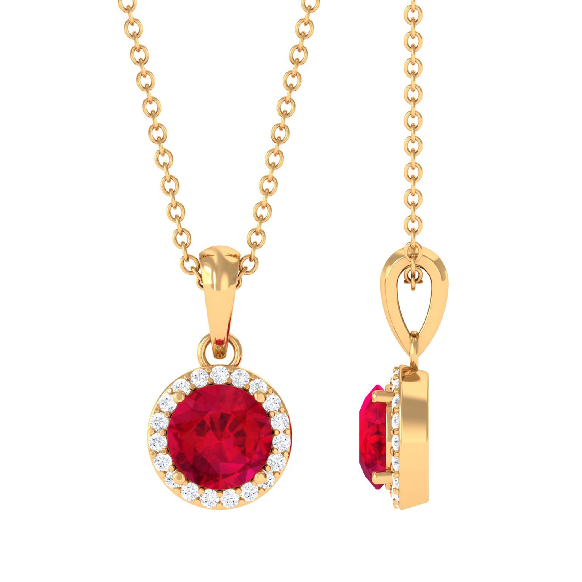 Vibrant Grown Labs-Lab Grown Ruby Pendant Necklace with Halo