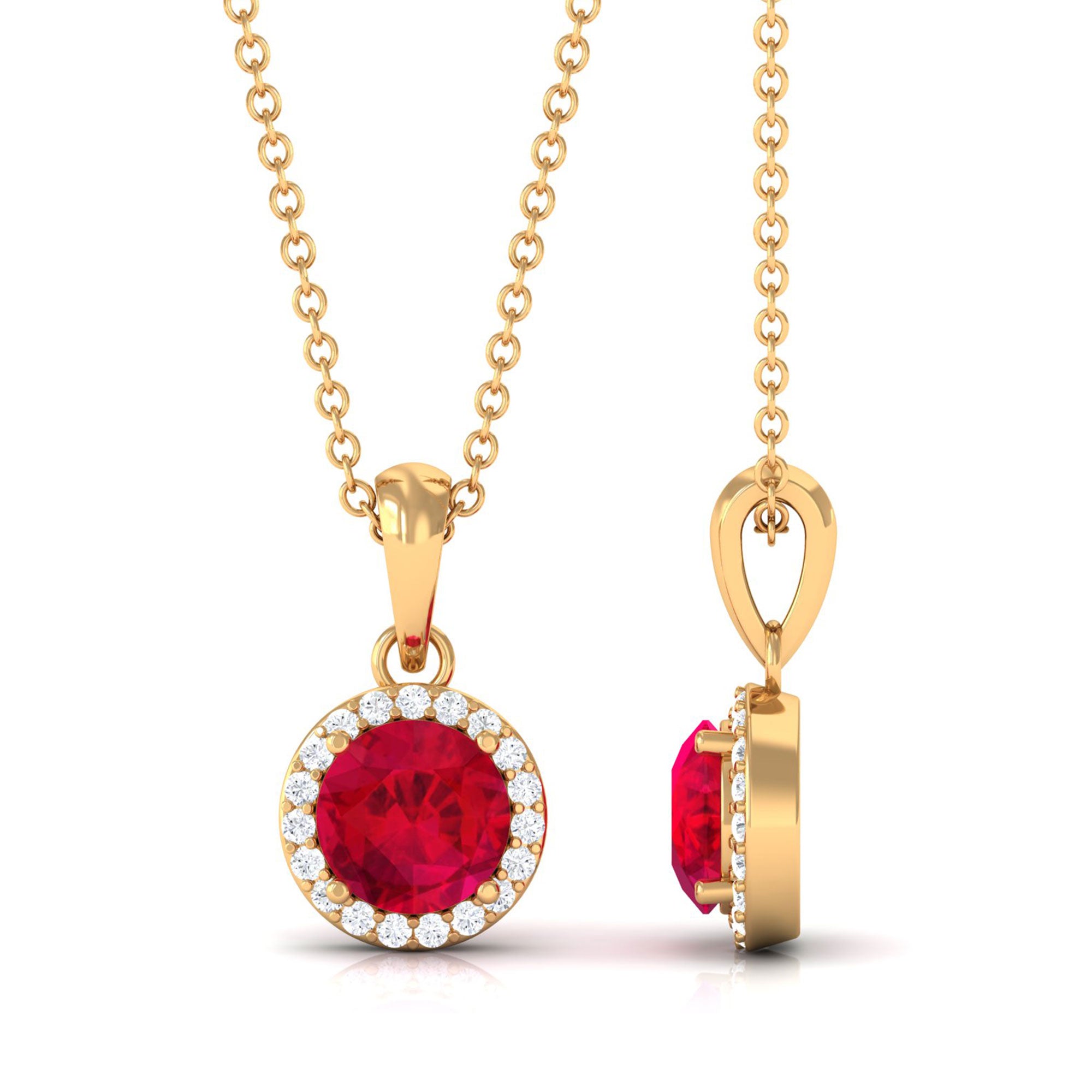 Vibrant Grown Labs-Lab Grown Ruby Pendant Necklace with Halo