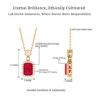 Vibrant Grown Labs-Emerald Cut Lab Grown Ruby Pendant with Halo