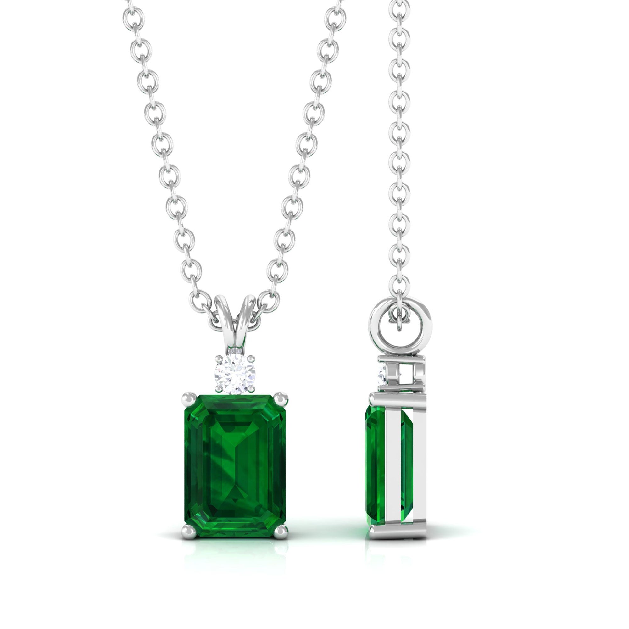 Vibrant Grown Labs-Emerald Cut Solitaire Pendant Necklace with Lab Grown Emerald