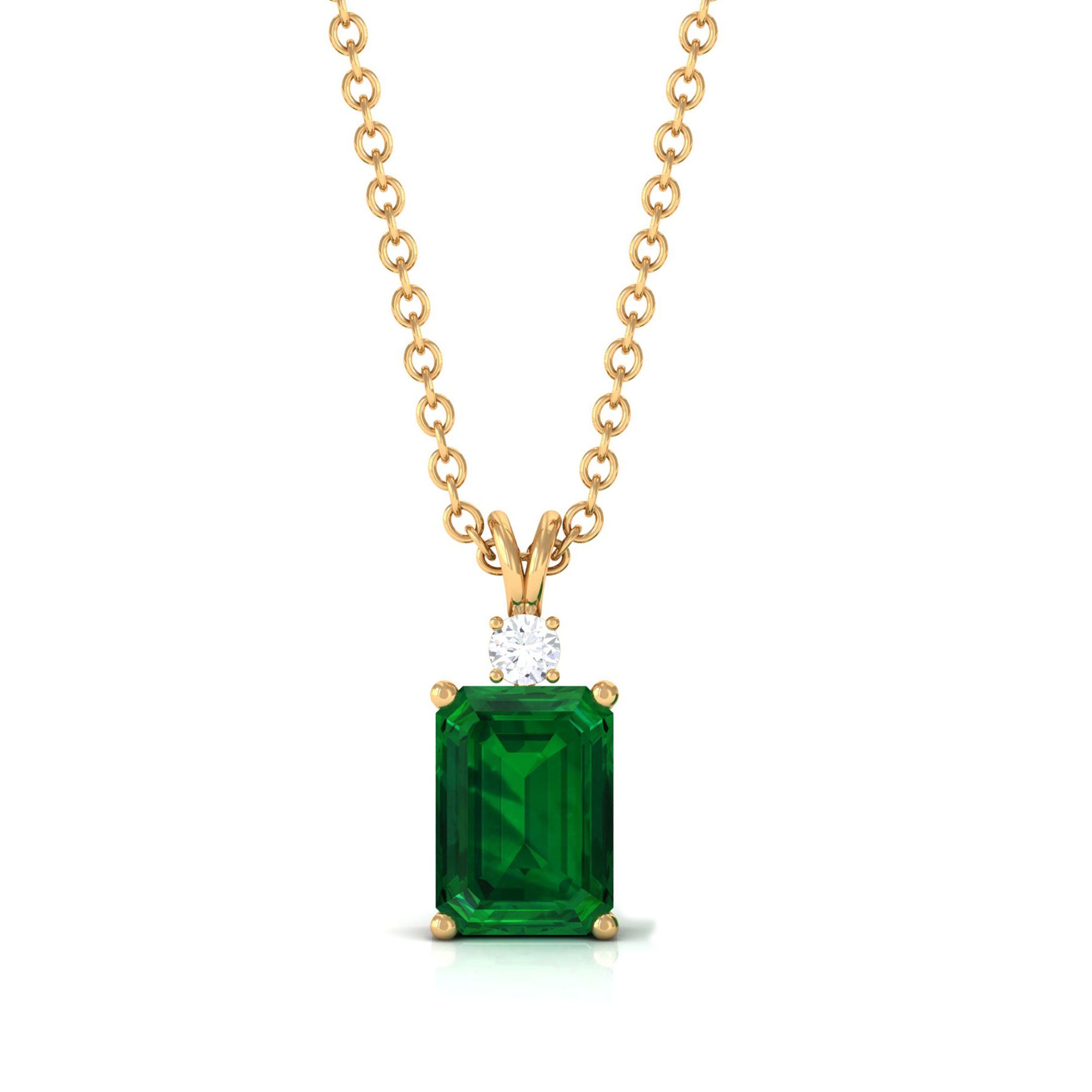 Vibrant Grown Labs-Emerald Cut Solitaire Pendant Necklace with Lab Grown Emerald