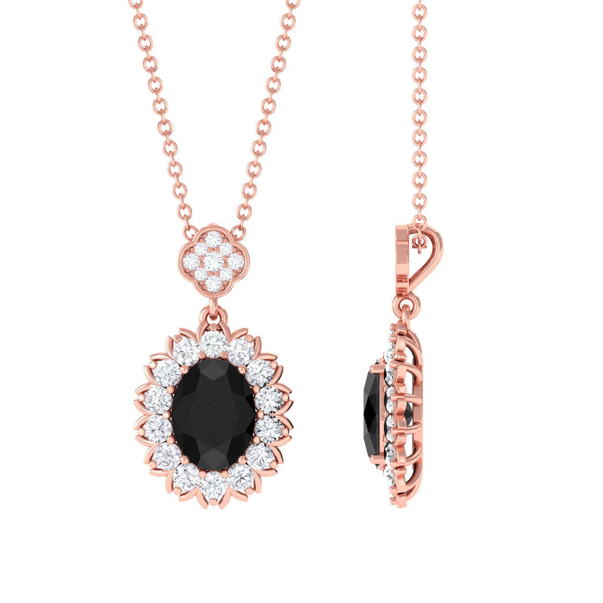 Vibrant Grown Labs-Oval Shape Lab Created Black Diamond Statement Pendant Necklace with Halo