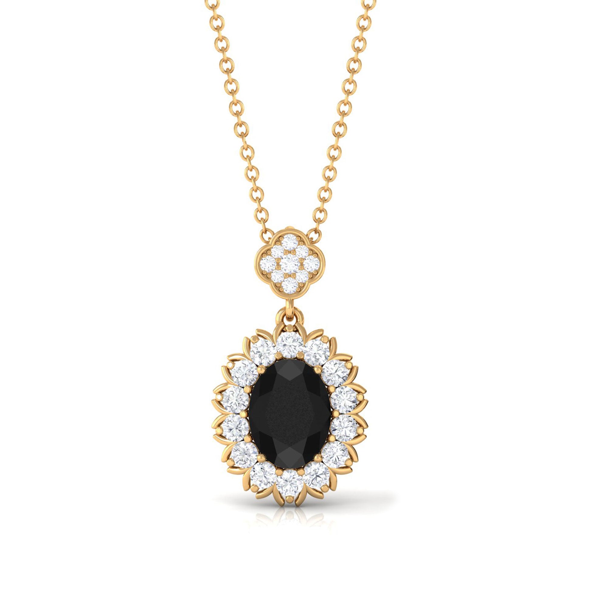 Vibrant Grown Labs-Oval Shape Lab Created Black Diamond Statement Pendant Necklace with Halo