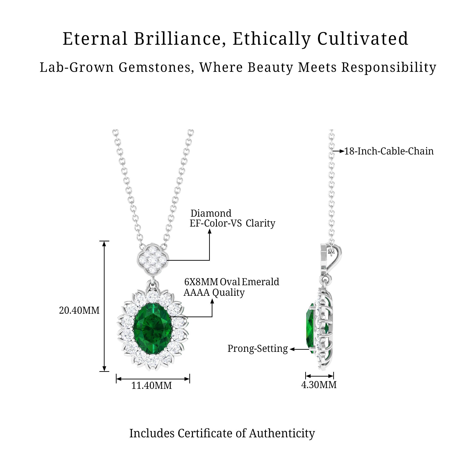 Vibrant Grown Labs-Lab Grown Emerald Statement Pendant Necklace