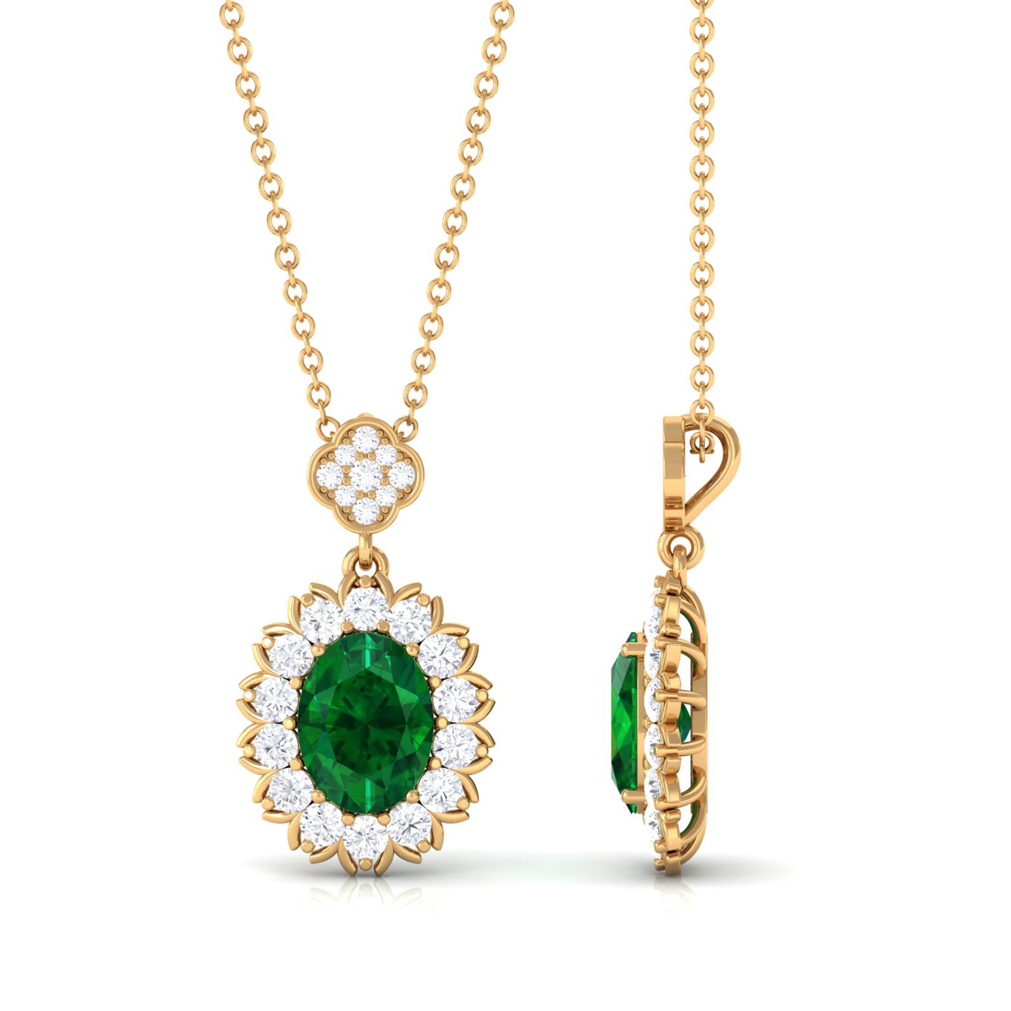 Vibrant Grown Labs-Lab Grown Emerald Statement Pendant Necklace