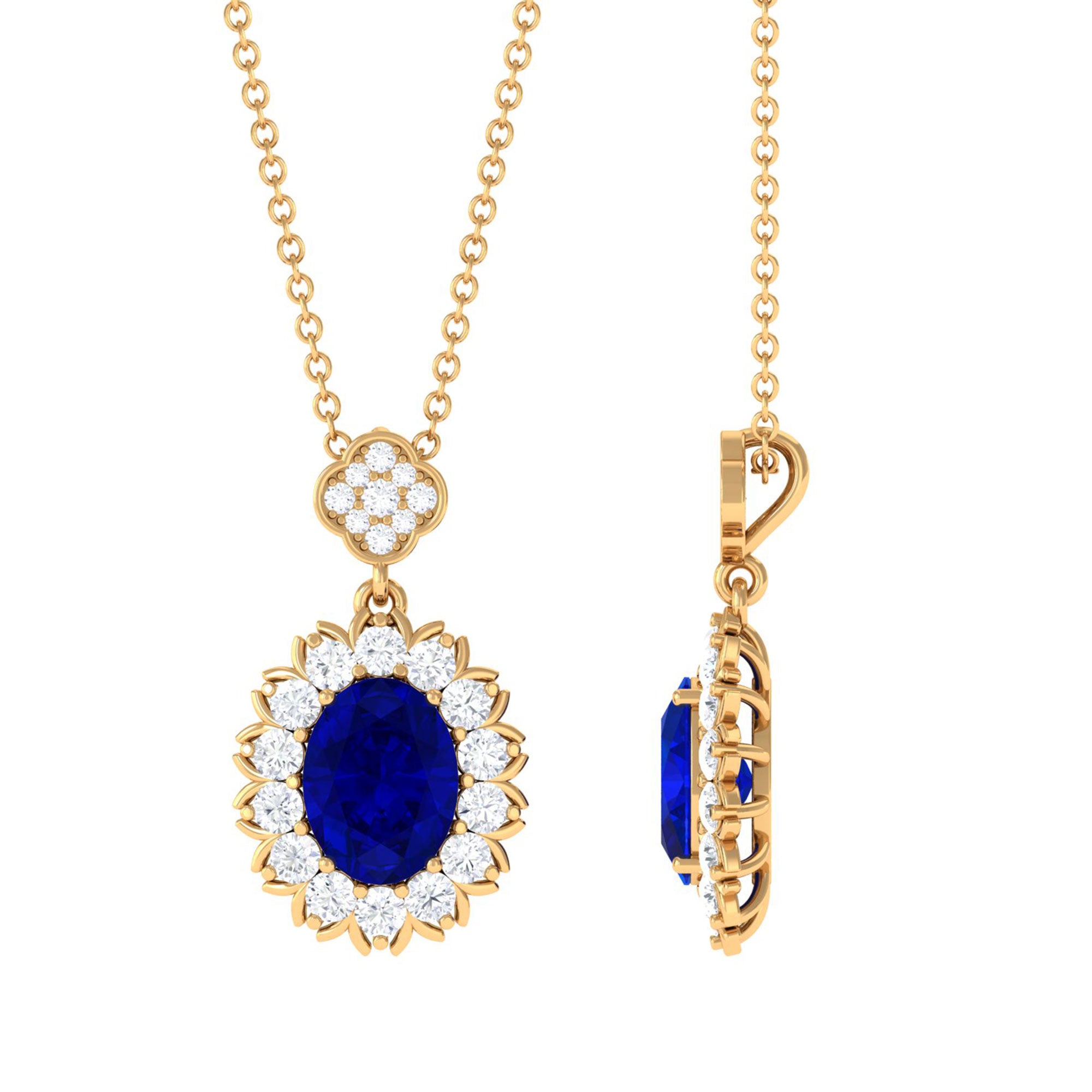 Vibrant Grown Labs-Oval Shaped Lab Grown Blue Sapphire Statement Pendant Necklace