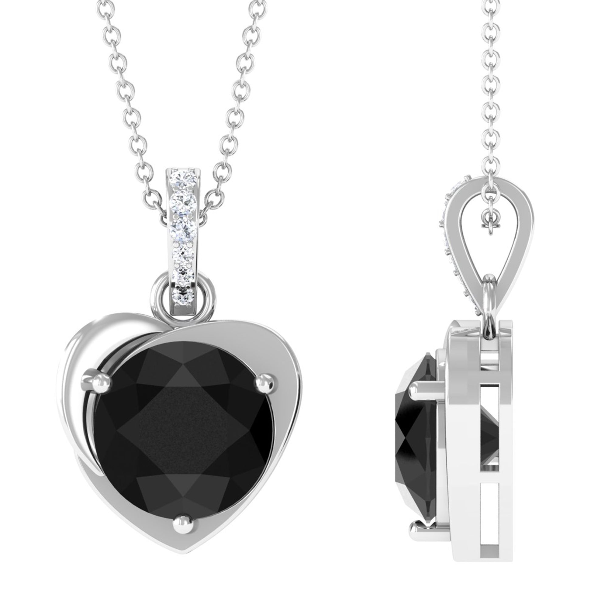 Vibrant Grown Labs-Heart Shape Pendant Necklace with Lab Grown Black Diamond