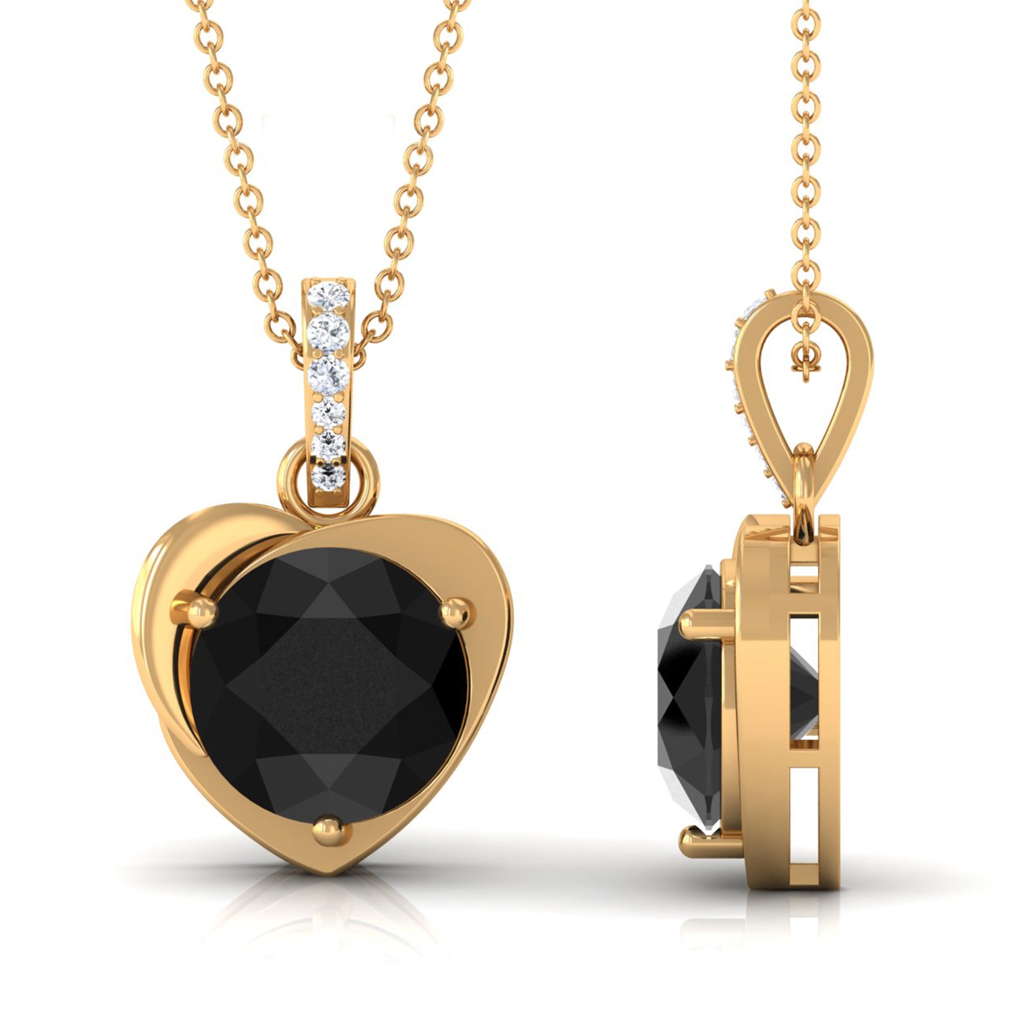 Vibrant Grown Labs-Heart Shape Pendant Necklace with Lab Grown Black Diamond