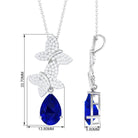 Vibrant Grown Labs-Created Blue Sapphire Pendant Necklace with Diamond Butterflies