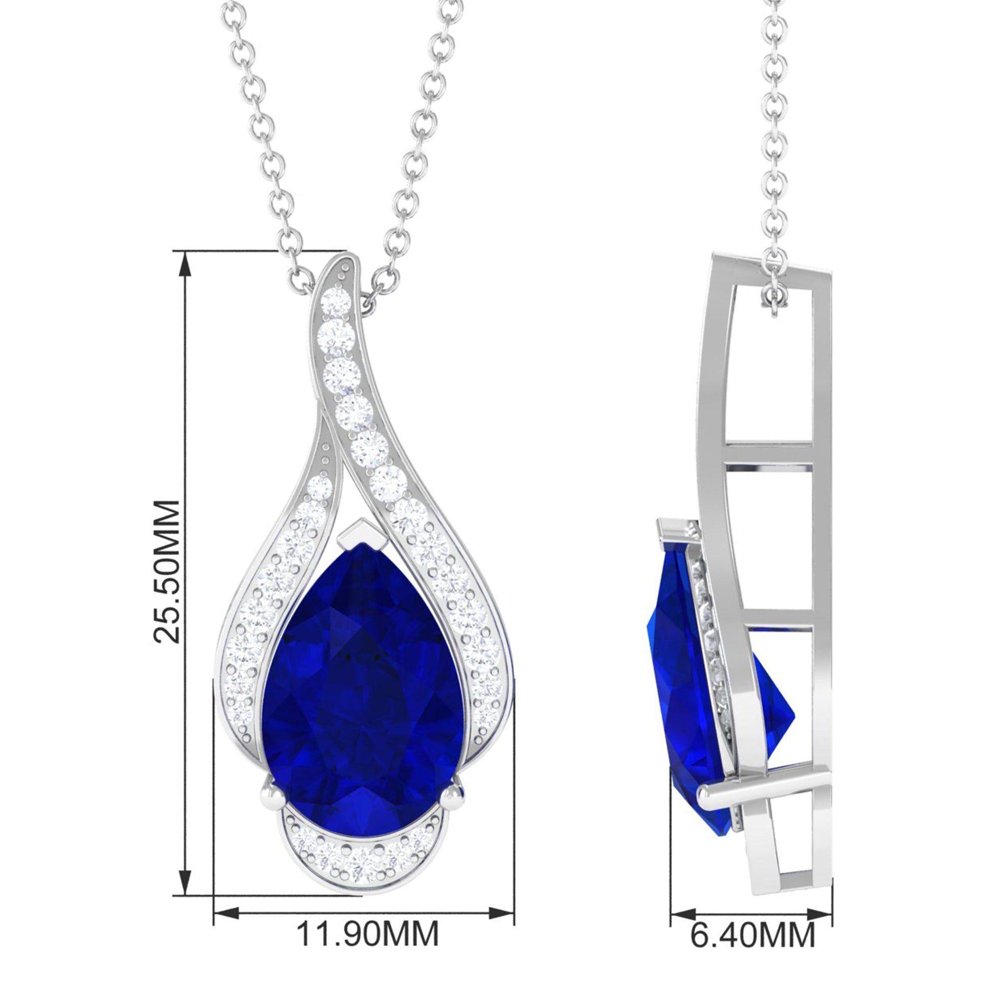 Vibrant Grown Labs-Classic Lab Created Blue Sapphire Pendant Necklace for Women