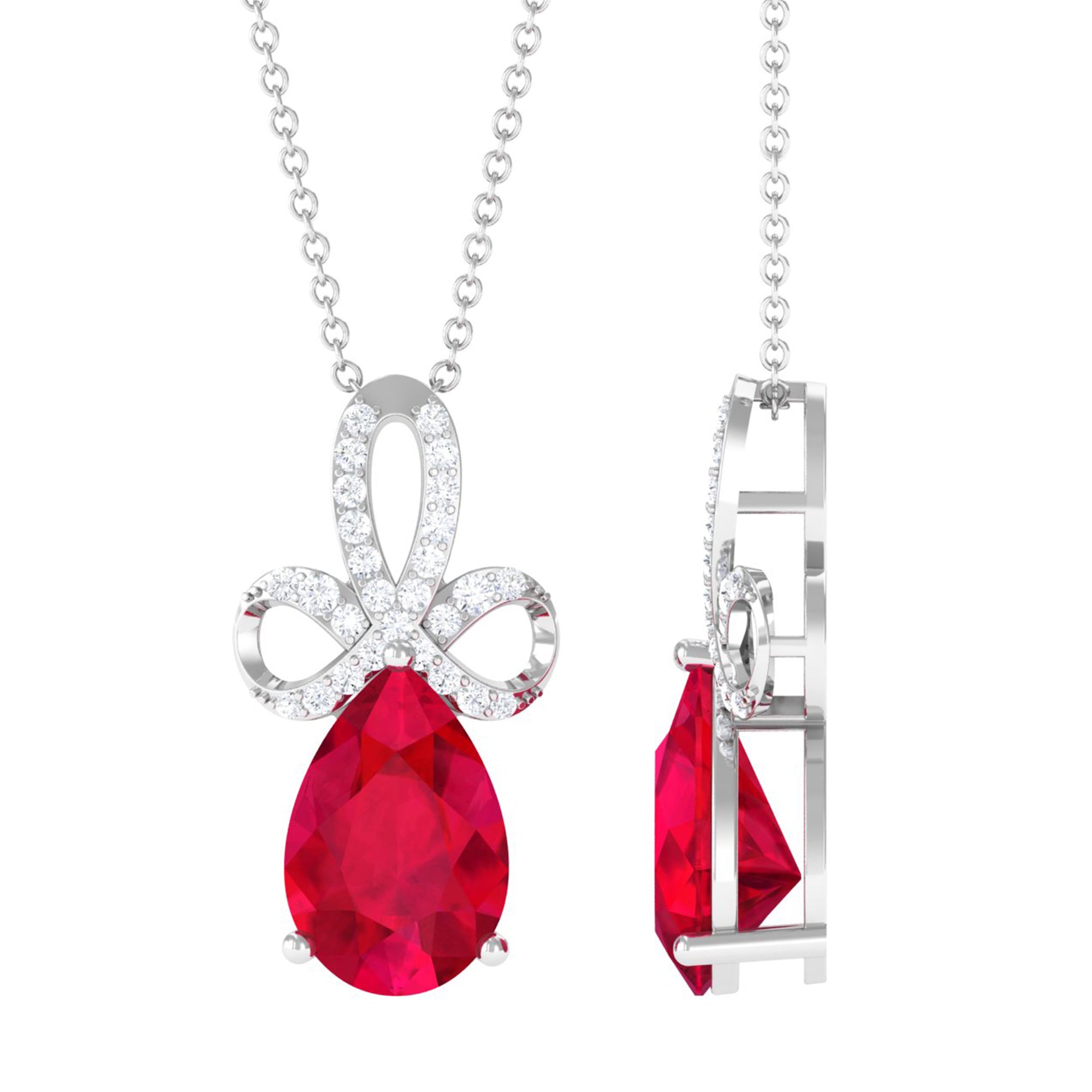 Vibrant Grown Labs-Designer Lab Grown Ruby Pendant Necklace with Diamond