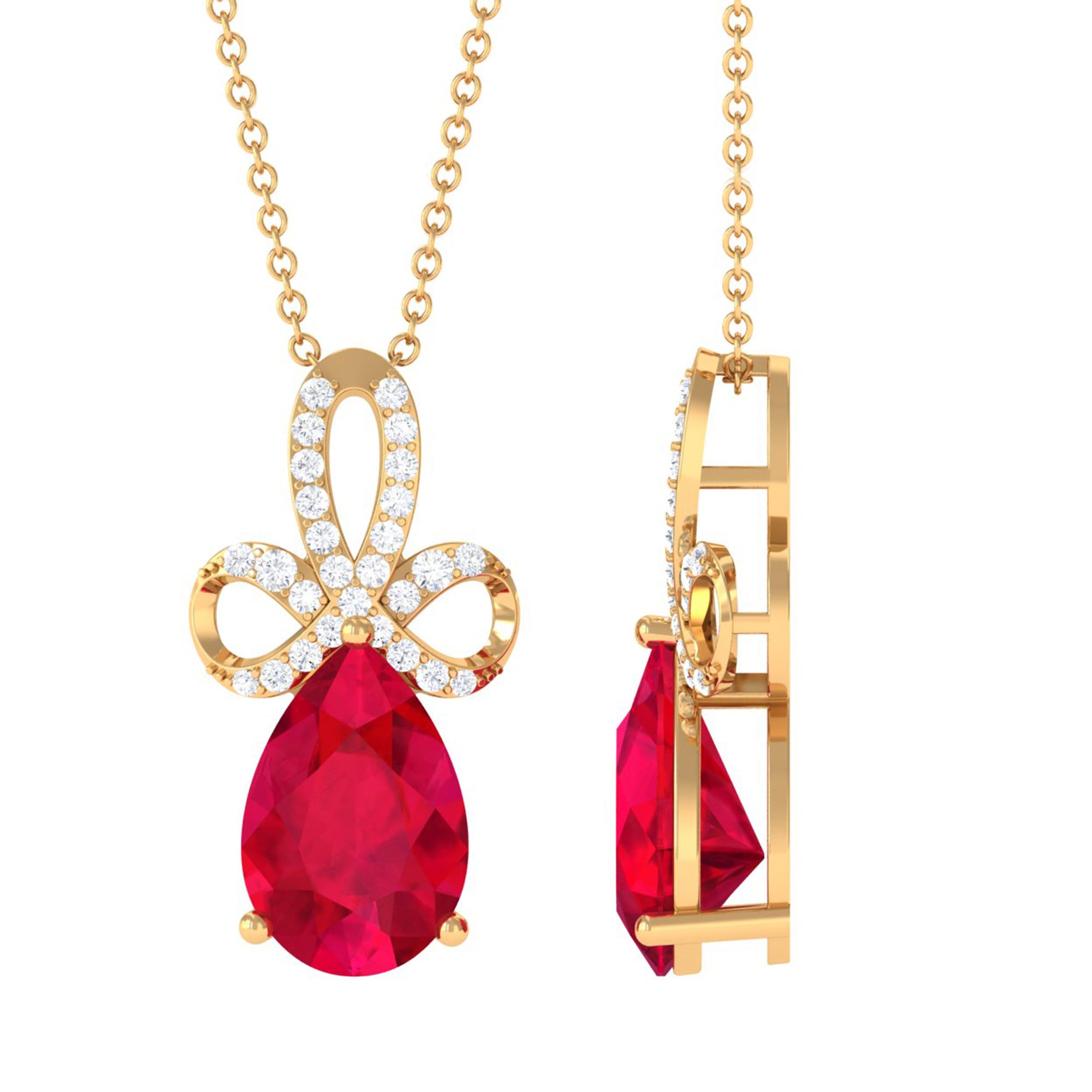 Vibrant Grown Labs-Designer Lab Grown Ruby Pendant Necklace with Diamond