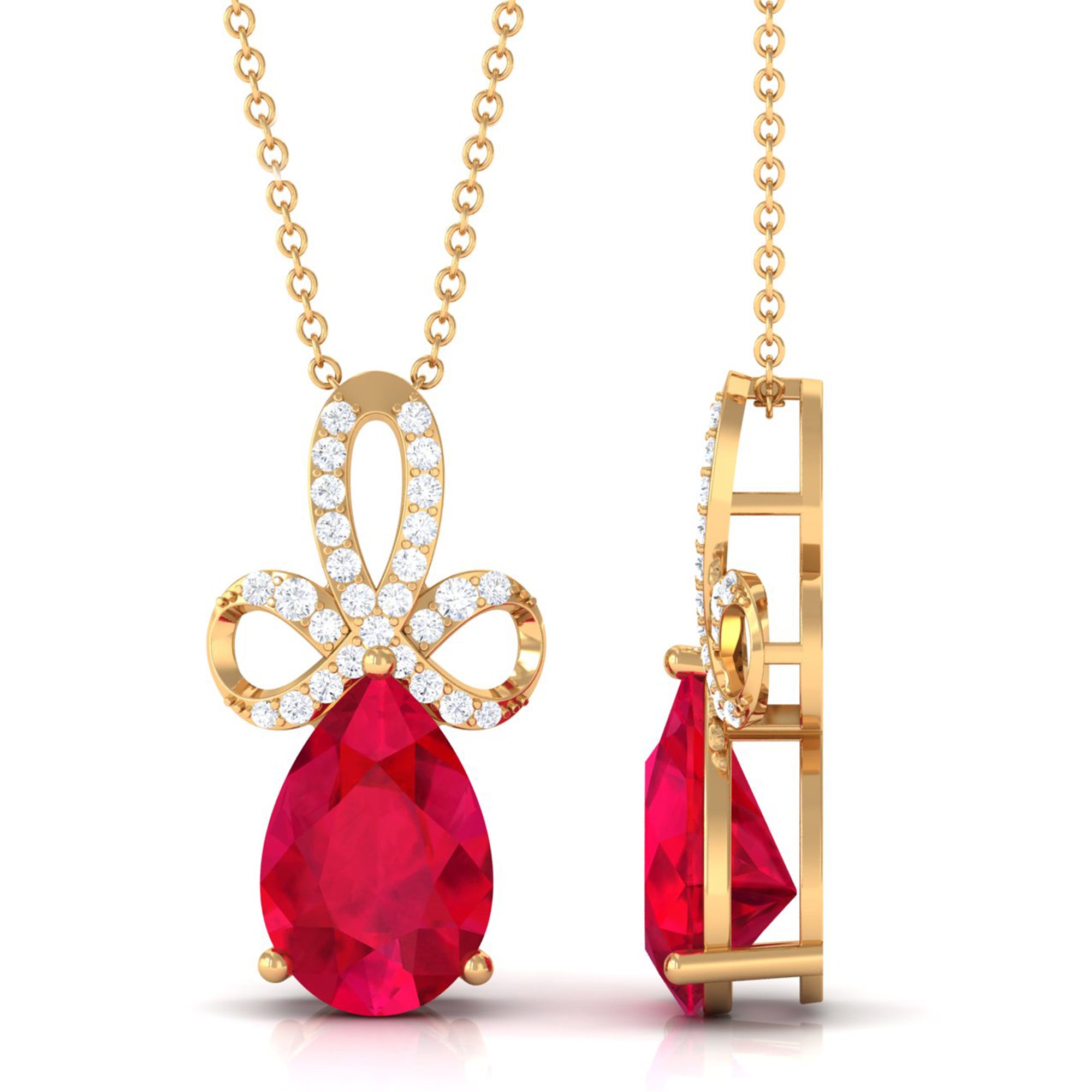 Vibrant Grown Labs-Designer Lab Grown Ruby Pendant Necklace with Diamond