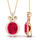 Vibrant Grown Labs-Oval Shape Created Ruby Art Deco Pendant Necklace with Accent