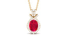 Vibrant Grown Labs-Oval Shape Created Ruby Art Deco Pendant Necklace with Accent