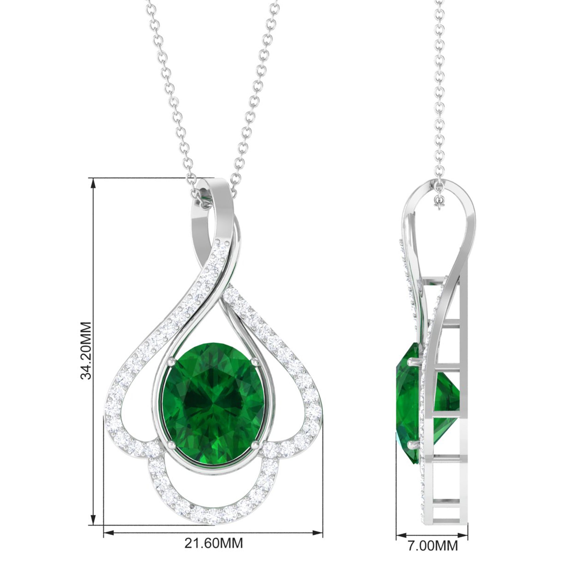 Vibrant Grown Labs-Minimal Lab Created Emerald Pendant Necklace with Diamonds