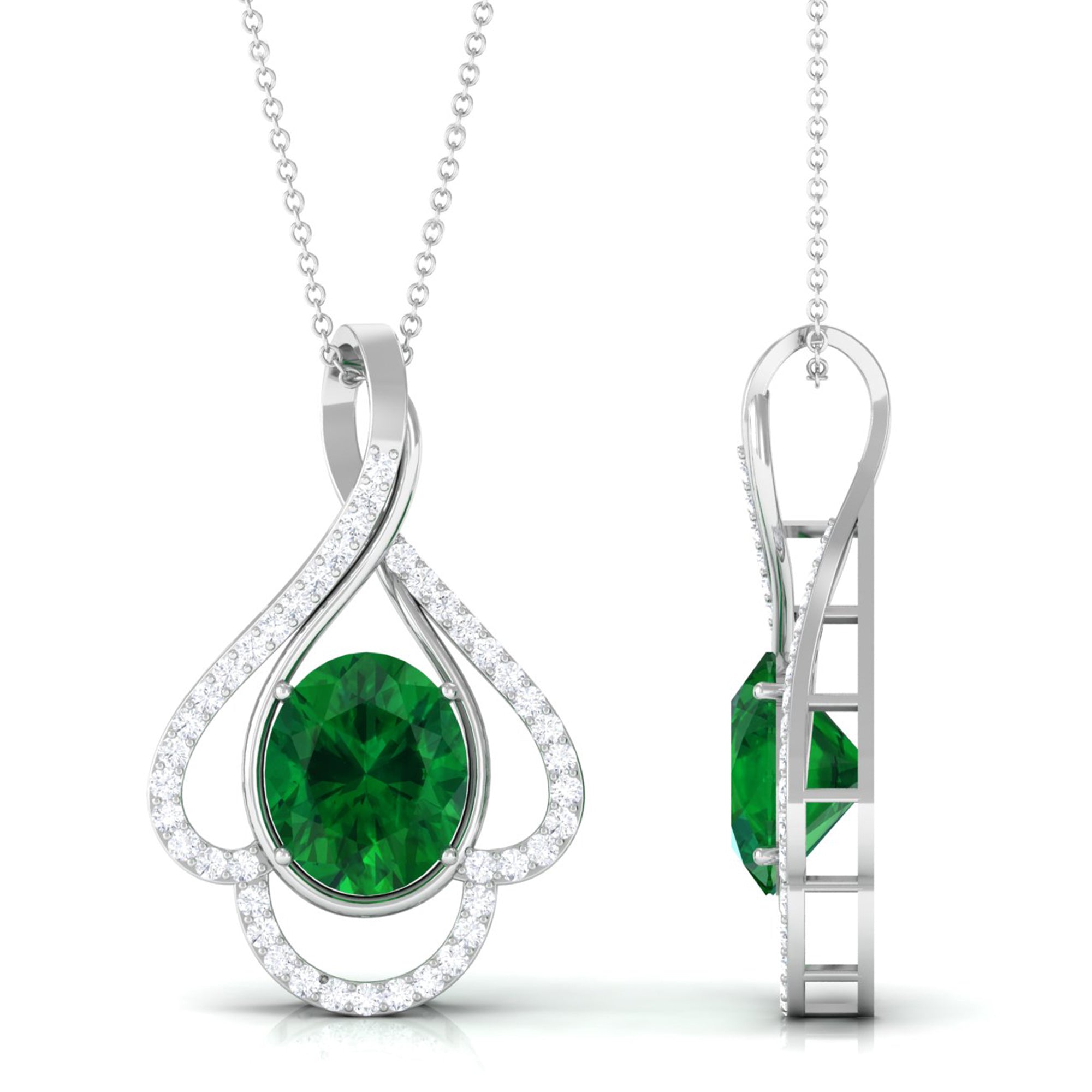 Vibrant Grown Labs-Minimal Lab Created Emerald Pendant Necklace with Diamonds