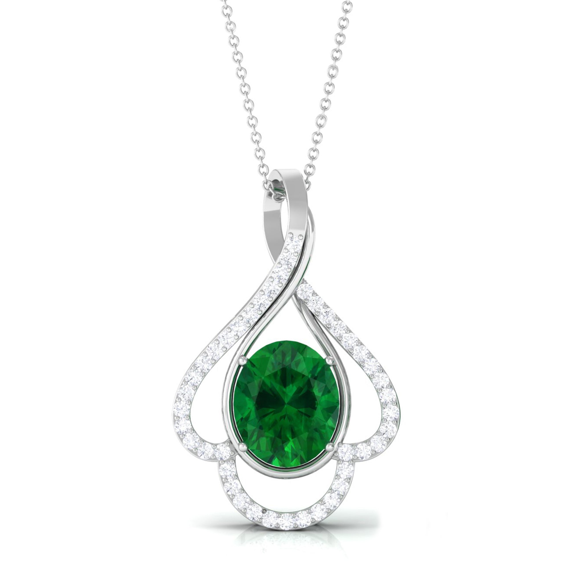 Vibrant Grown Labs-Minimal Lab Created Emerald Pendant Necklace with Diamonds