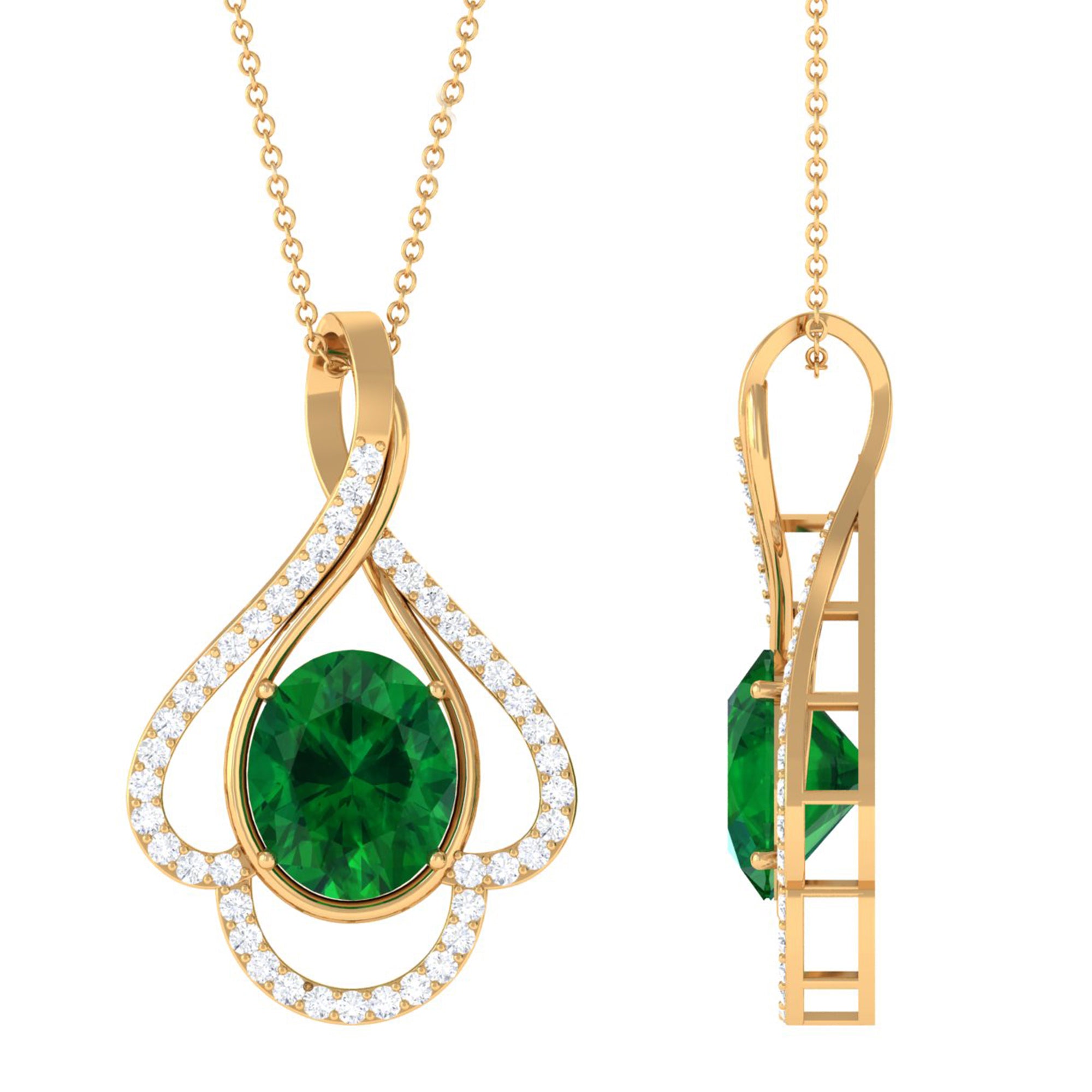 Vibrant Grown Labs-Minimal Lab Created Emerald Pendant Necklace with Diamonds