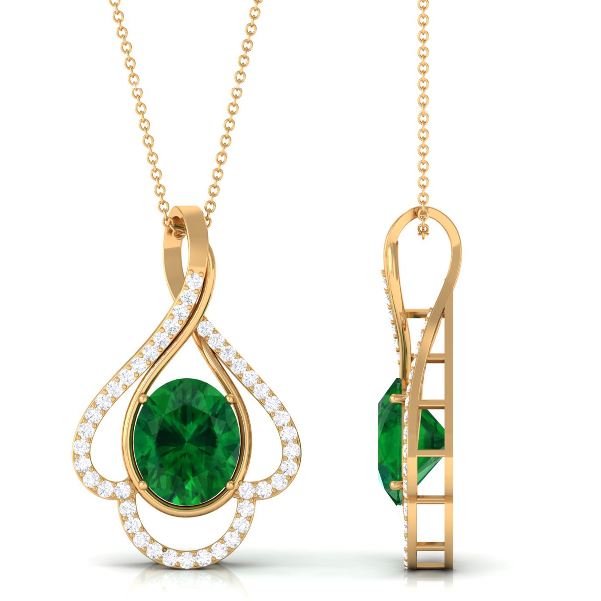 Vibrant Grown Labs-Minimal Lab Created Emerald Pendant Necklace with Diamonds