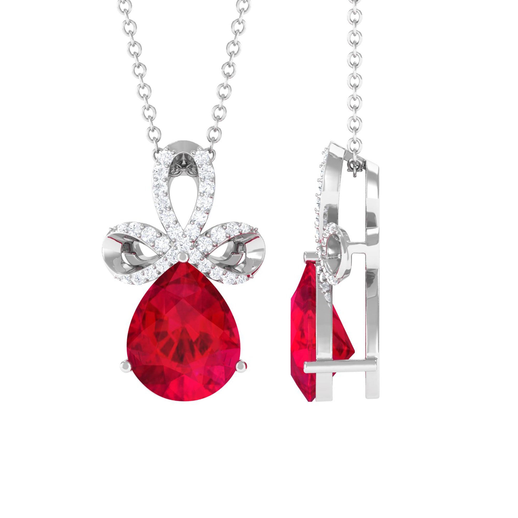 Vibrant Grown Labs-Designer Lab Grown Ruby Pendant Necklace with Diamond