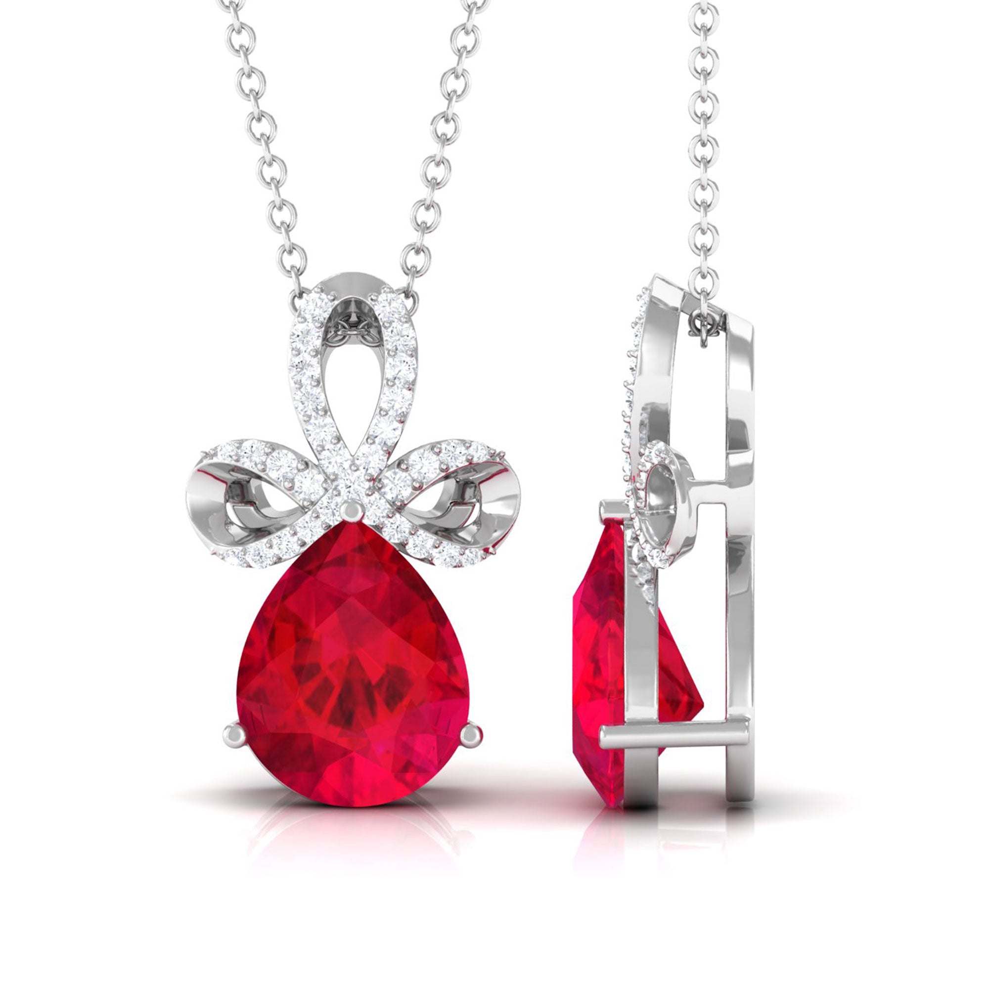 Vibrant Grown Labs-Designer Lab Grown Ruby Pendant Necklace with Diamond