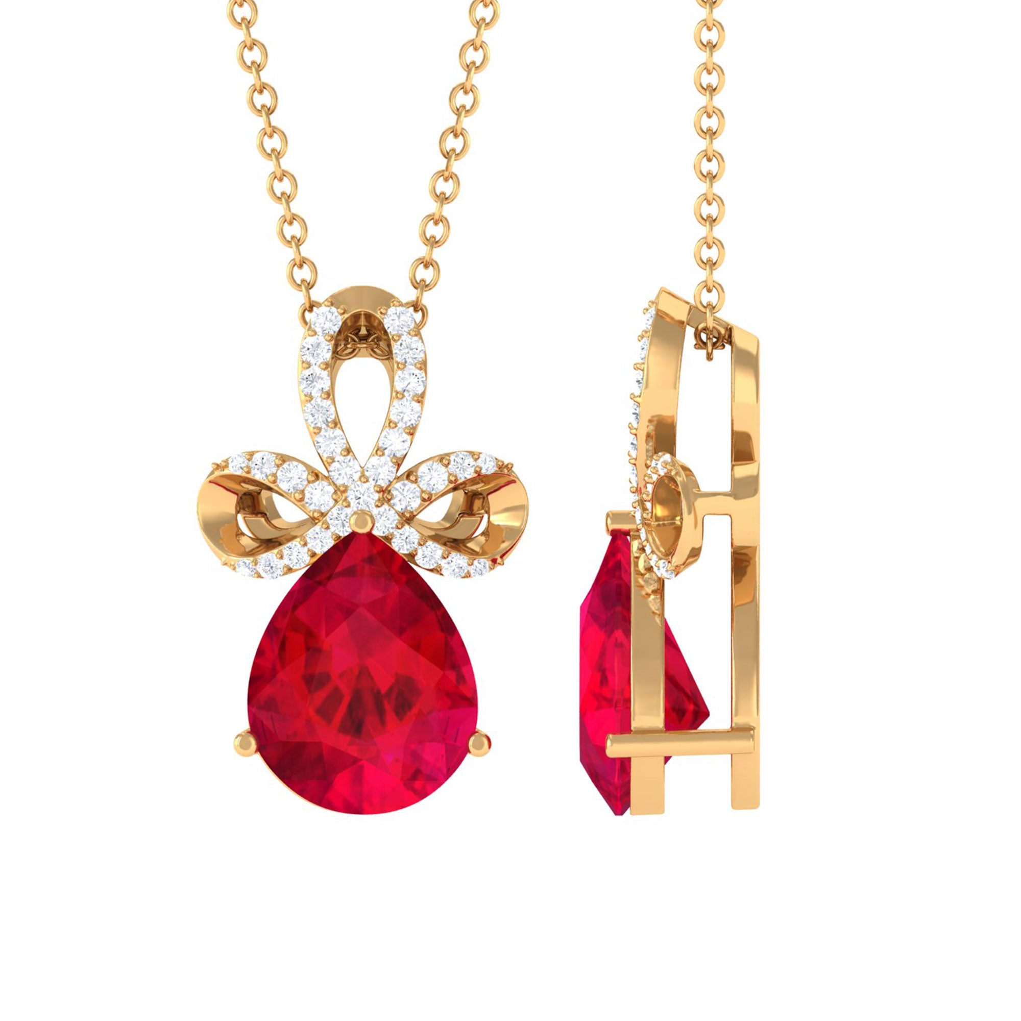 Vibrant Grown Labs-Designer Lab Grown Ruby Pendant Necklace with Diamond