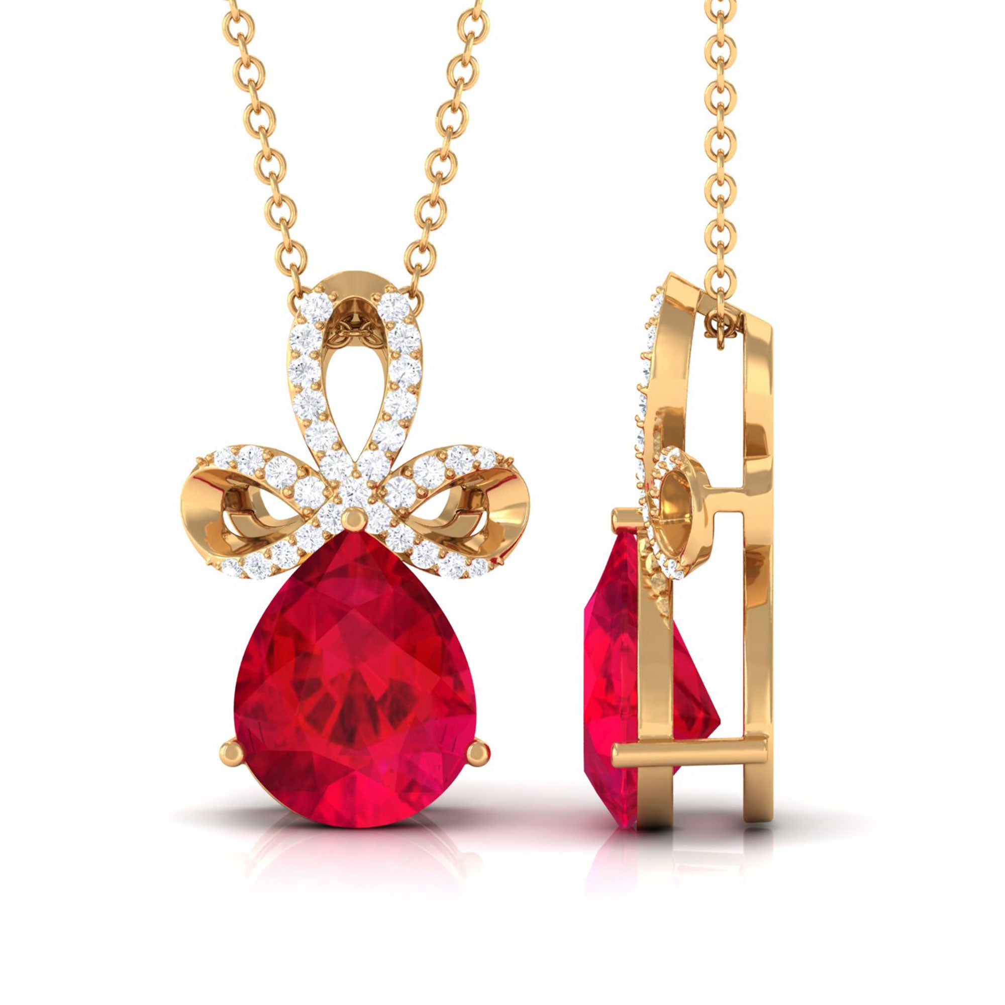 Vibrant Grown Labs-Designer Lab Grown Ruby Pendant Necklace with Diamond