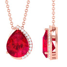 Vibrant Grown Labs-Minimal Lab Created Ruby Pendant Necklace with Diamond