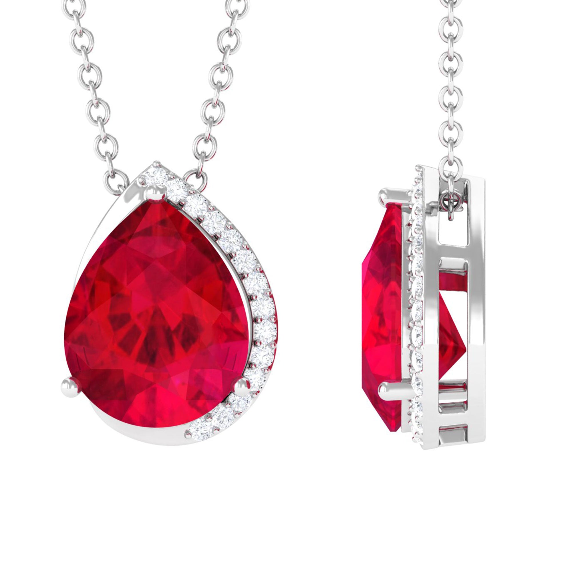 Vibrant Grown Labs-Minimal Lab Created Ruby Pendant Necklace with Diamond