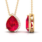 Vibrant Grown Labs-Minimal Lab Created Ruby Pendant Necklace with Diamond