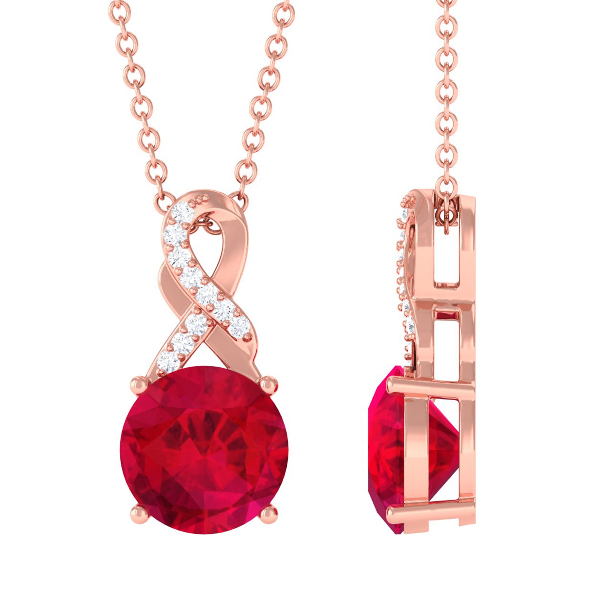 Vibrant Grown Labs-Lab Grown Ruby Solitaire Infinity Pendant Necklace with Diamond