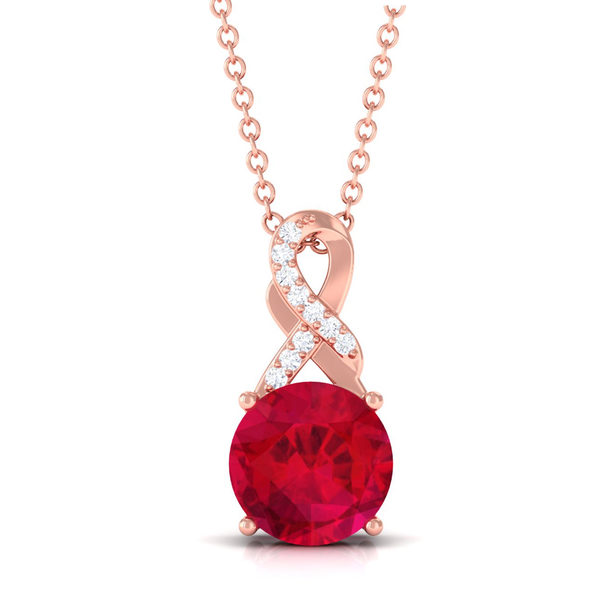 Vibrant Grown Labs-Lab Grown Ruby Solitaire Infinity Pendant Necklace with Diamond