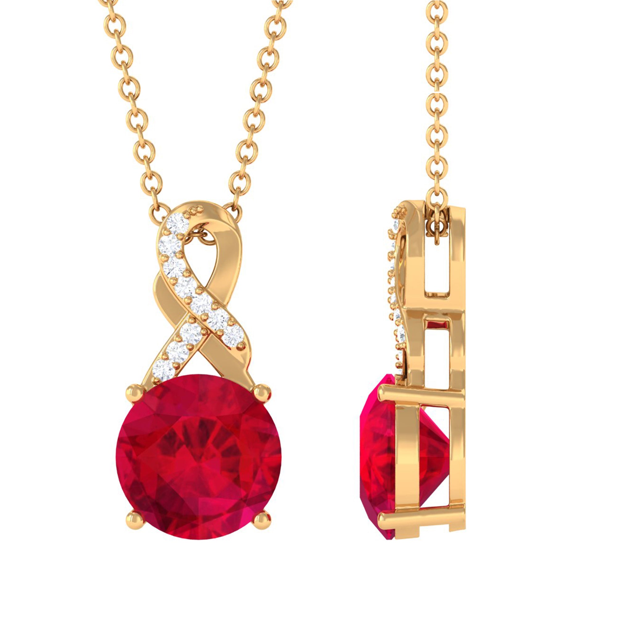 Vibrant Grown Labs-Lab Grown Ruby Solitaire Infinity Pendant Necklace with Diamond