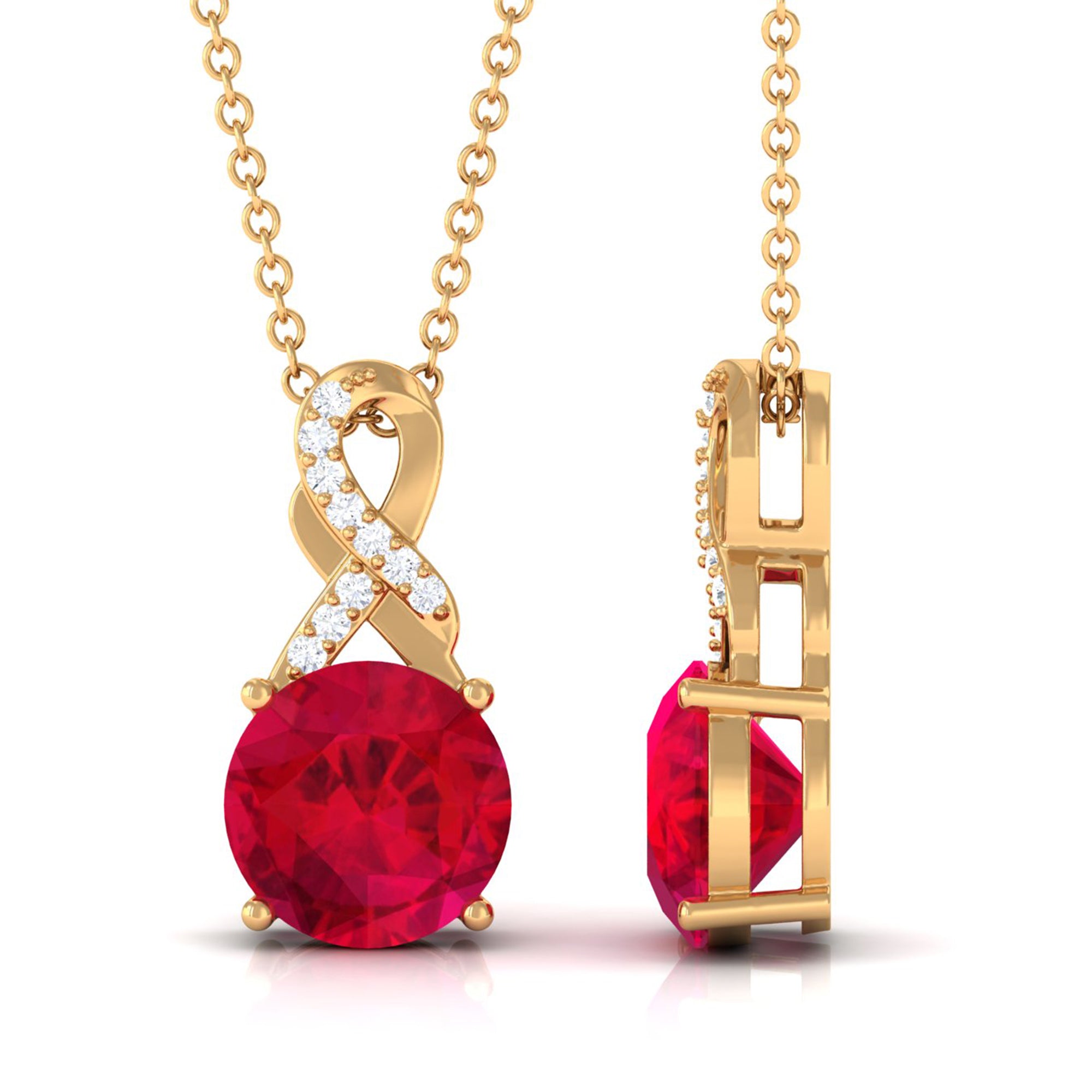 Vibrant Grown Labs-Lab Grown Ruby Solitaire Infinity Pendant Necklace with Diamond