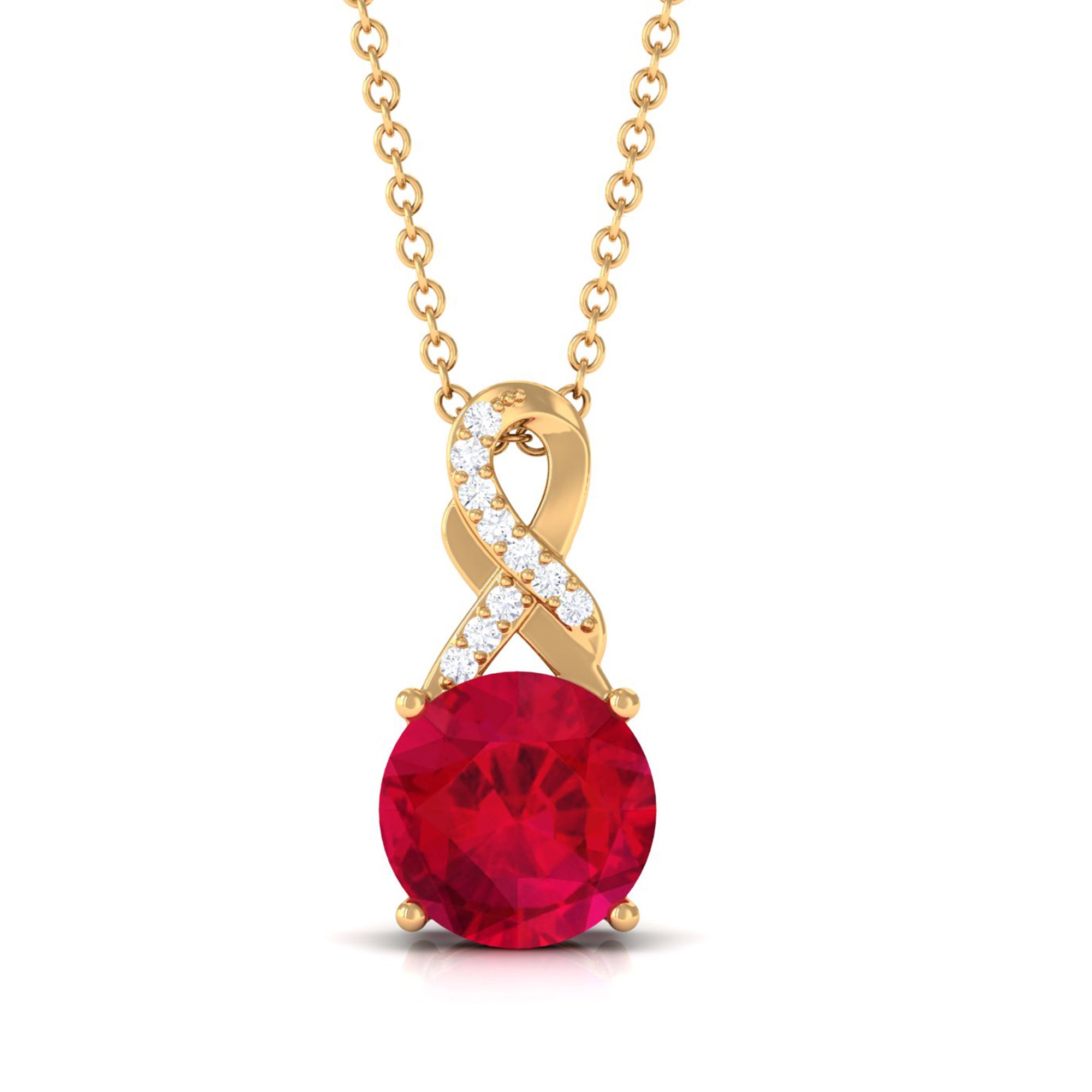 Vibrant Grown Labs-Lab Grown Ruby Solitaire Infinity Pendant Necklace with Diamond