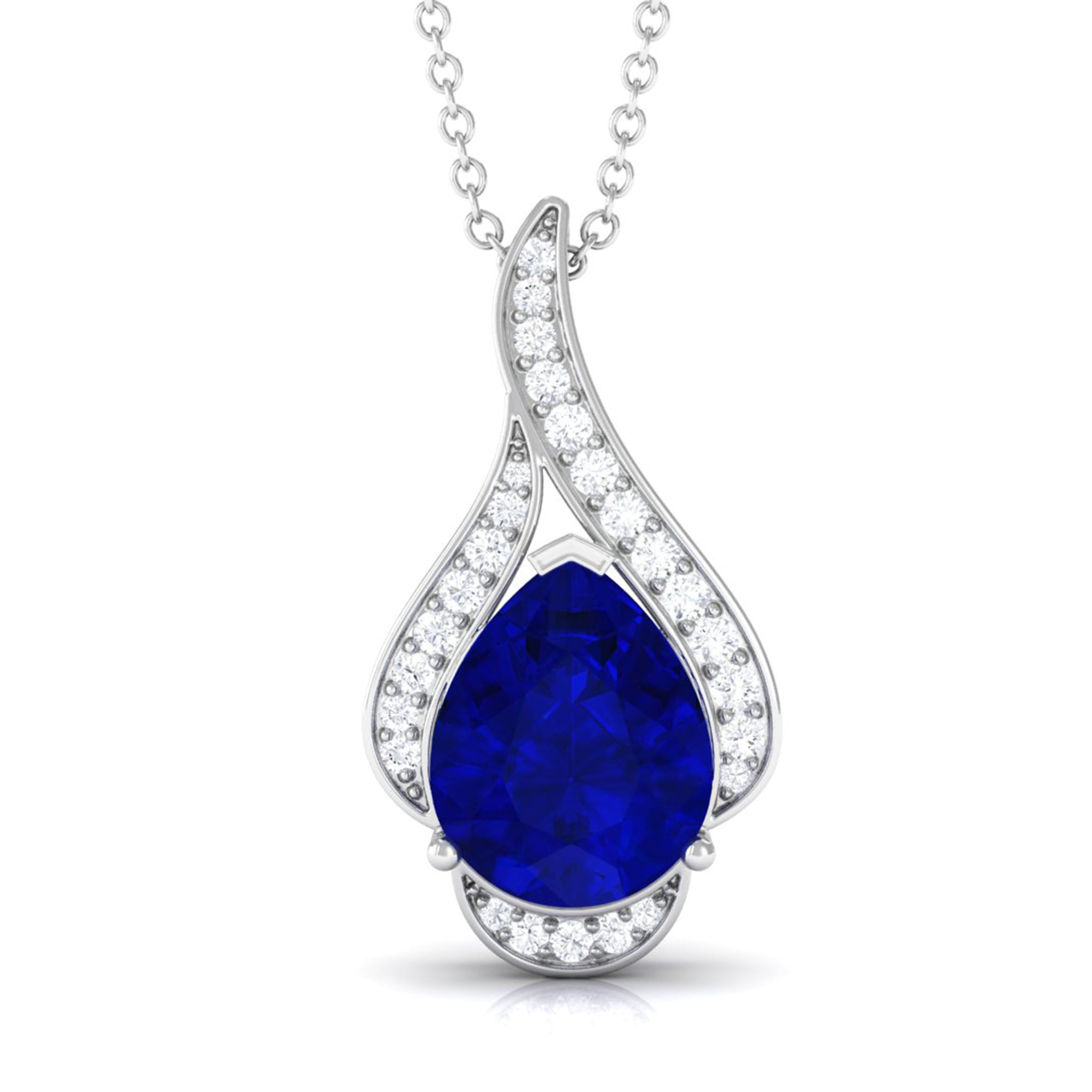 Vibrant Grown Labs-Classic Lab Created Blue Sapphire Pendant Necklace for Women