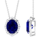 Vibrant Grown Labs-Lab Created Blue Sapphire Art Deco Pendant Necklace with Diamond