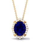 Vibrant Grown Labs-Lab Created Blue Sapphire Art Deco Pendant Necklace with Diamond