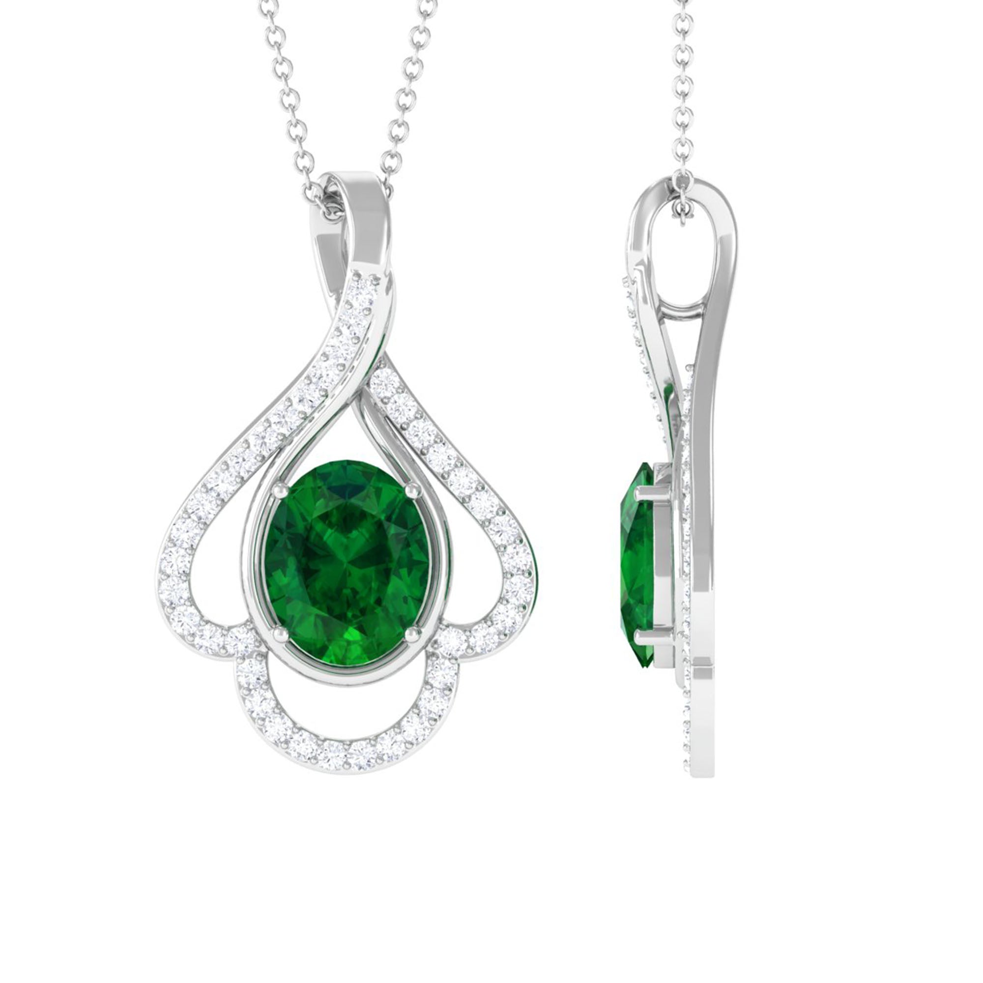 Vibrant Grown Labs-Minimal Lab Created Emerald Pendant Necklace with Diamonds