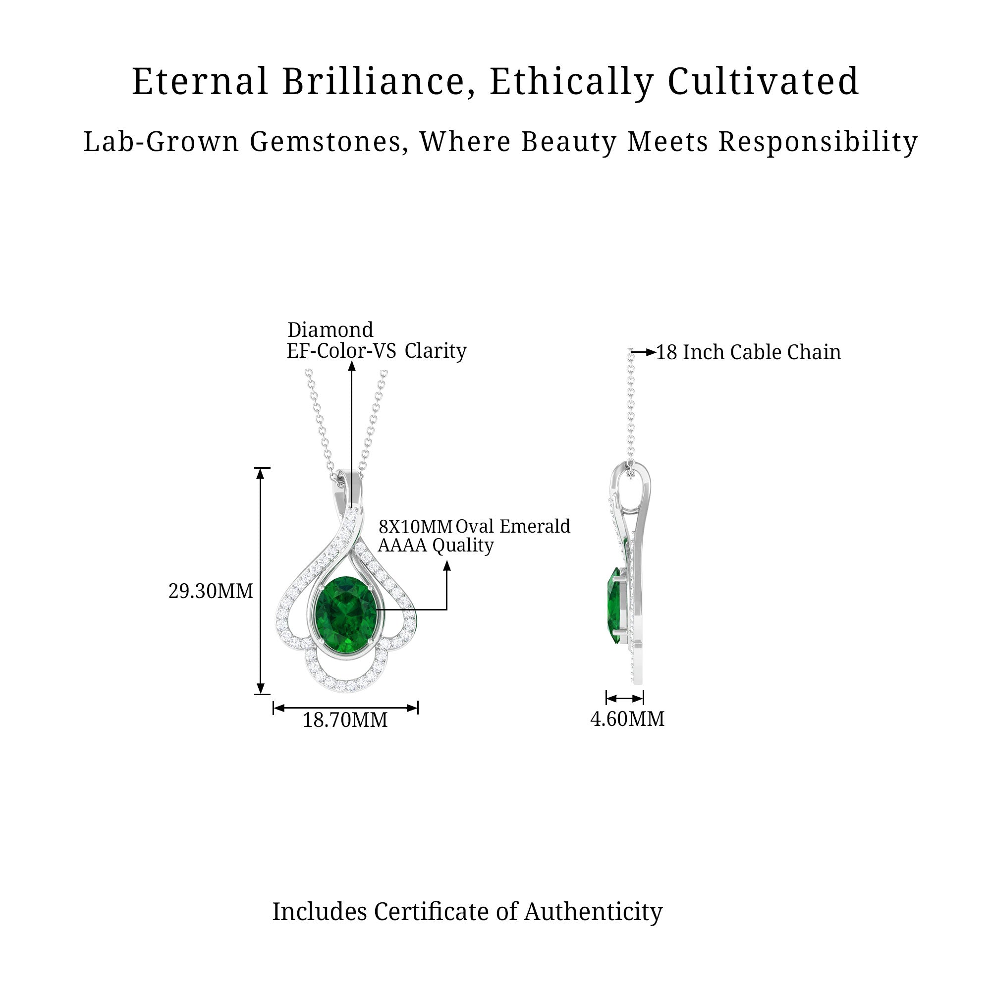 Vibrant Grown Labs-Minimal Lab Created Emerald Pendant Necklace with Diamonds