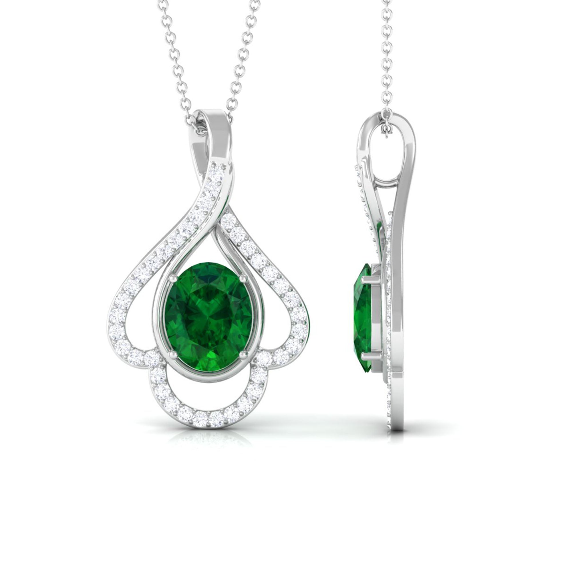 Vibrant Grown Labs-Minimal Lab Created Emerald Pendant Necklace with Diamonds