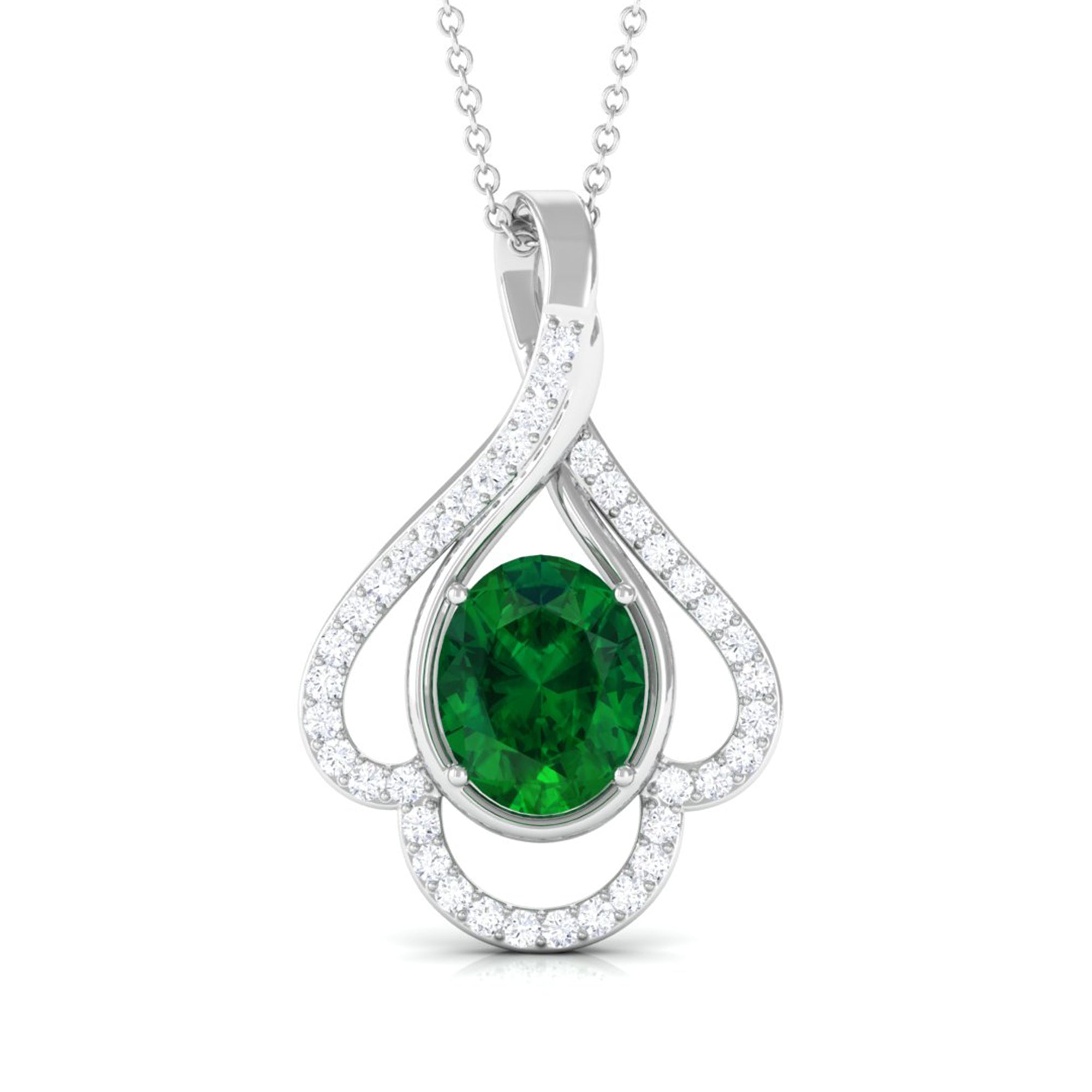 Vibrant Grown Labs-Minimal Lab Created Emerald Pendant Necklace with Diamonds