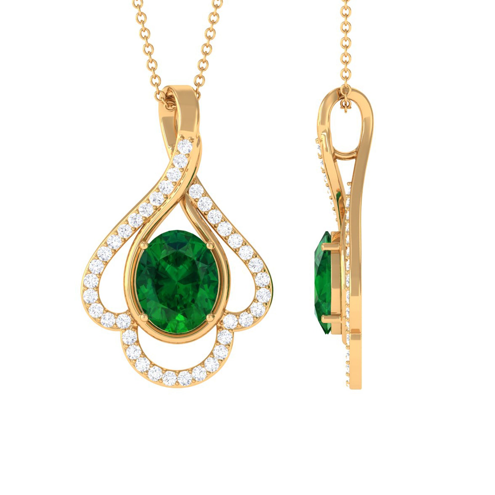 Vibrant Grown Labs-Minimal Lab Created Emerald Pendant Necklace with Diamonds