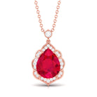 Vibrant Grown Labs-Created Ruby Statement Pendant Necklace with Diamond Halo