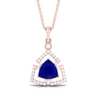 Vibrant Grown Labs-Trilliant Cut Created Blue Sapphire Pendant Necklace with Diamond