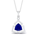 Vibrant Grown Labs-Trilliant Cut Created Blue Sapphire Pendant Necklace with Diamond